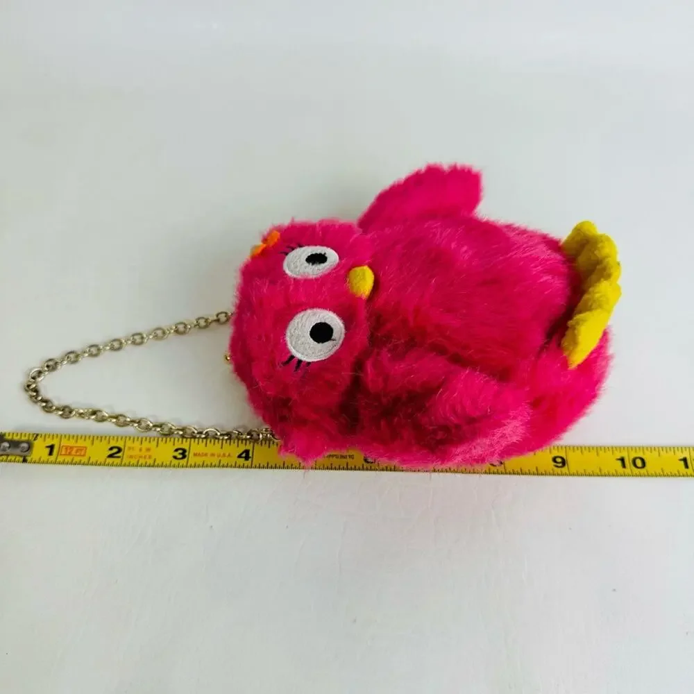 Gymboree Childs Girls Homecoming Pink Furry Plush Owl Coin Purse Bag‎